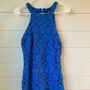 Lulus "Love Poem" Blue Lace Halter Dress